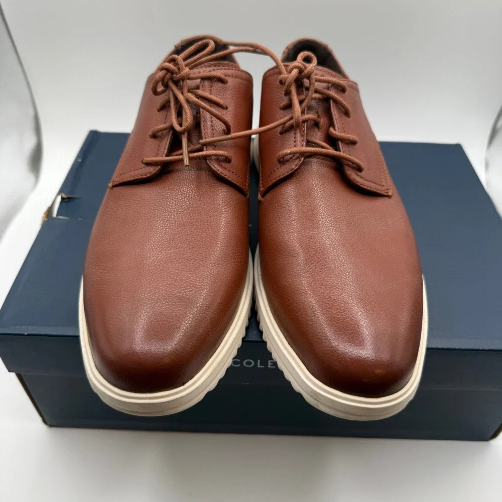 Cole Haan Plain Toe Oxford Mens 11.5 British Tan Leather Light Comfort Shoes NIB